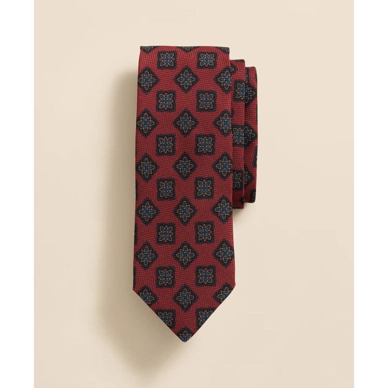 Wool-Silk Square Flower Medallion Tie