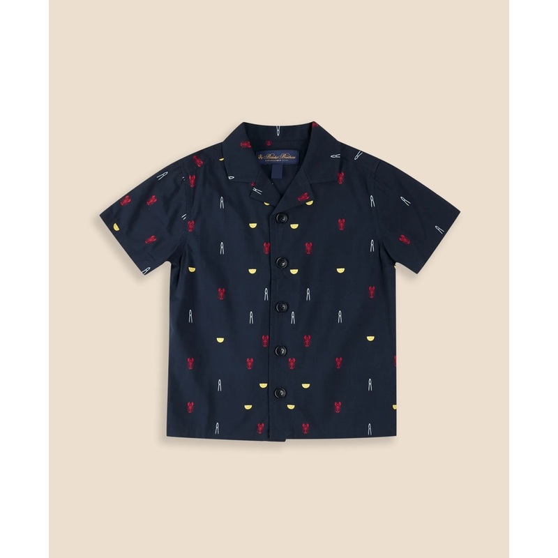 Boys Cotton Blend Lobster Bake Camp Collar Shirt
