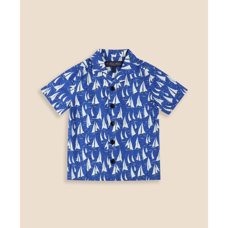 Boys Cotton Blend Sailboat Camp Collar Shirt