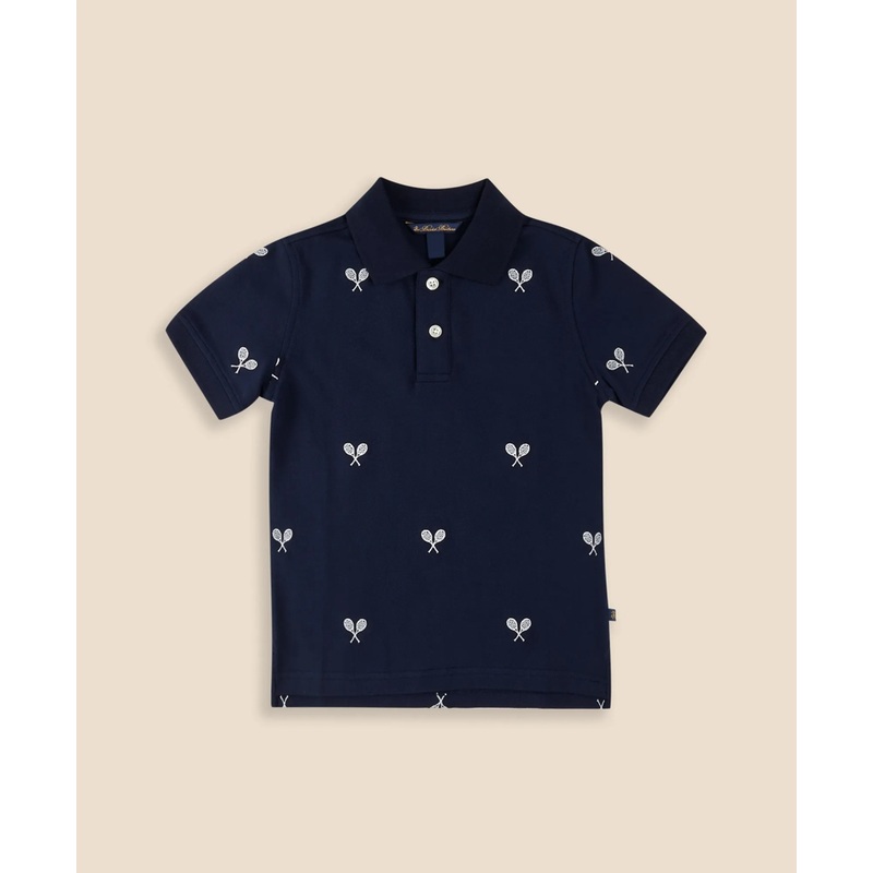 Boys Stretch Cotton Tennis- Racquet- Embroidered Pique Polo Shirt