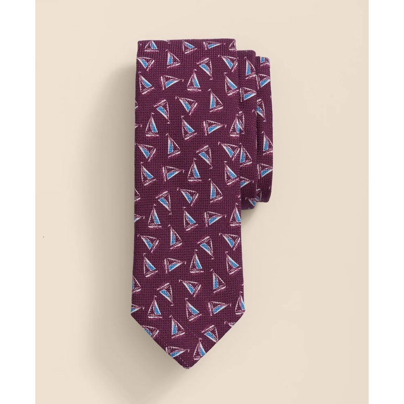 Cotton-Silk Sailboat Motif Tie