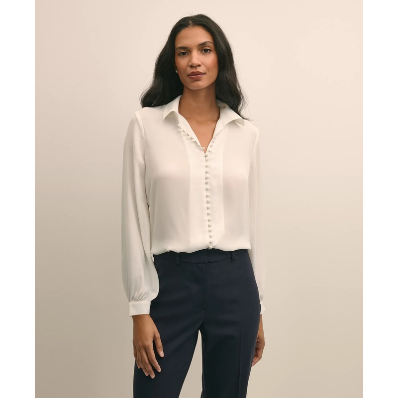 Crepe Open V-Neck Blouse