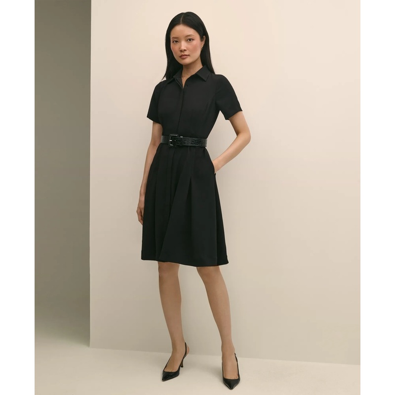 Crepe Pleated Shirt Dress