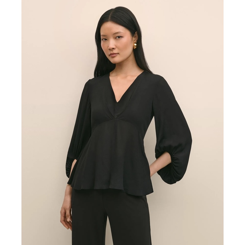Crepe V-Neck Peplum Blouse