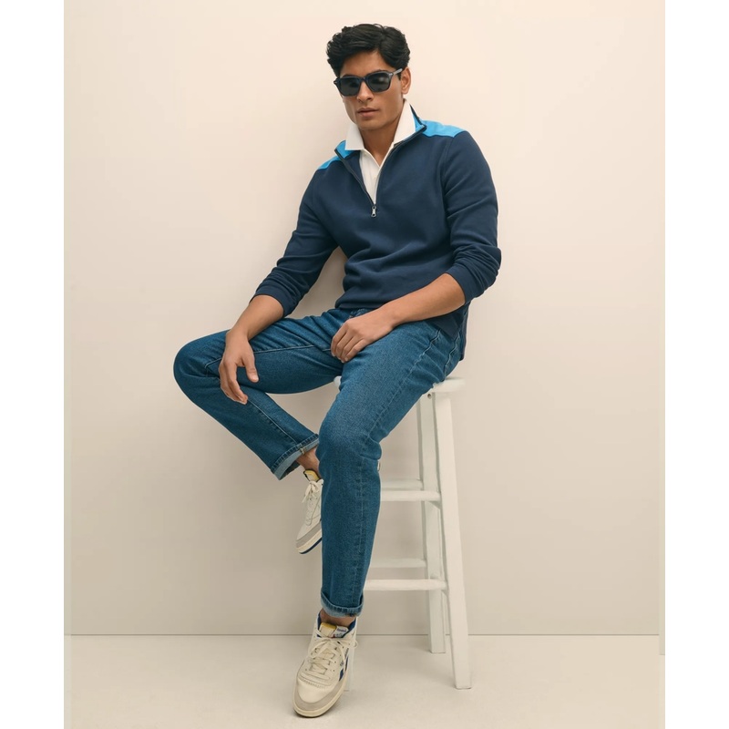 Double Faced Cotton Blend Pique Half-Zip