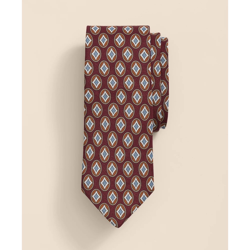 Linen-Silk Geometric Oval Motif Tie
