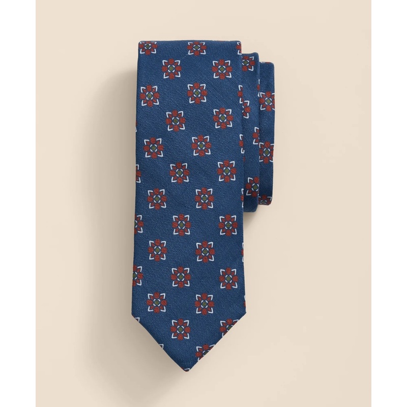 Linen-Silk Herringbone Floral Tie