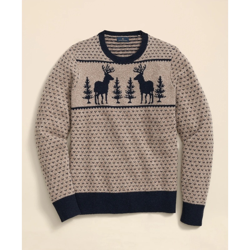 Merino-Wool Blend Jacquard Moose Sweater