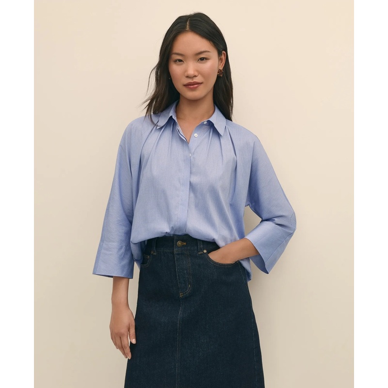 Relaxed Cotton Dobby Shirt With Wide Sleeves