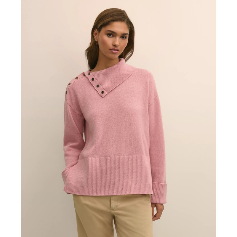 Relaxed Wool-Blend Foldover Snap Collar Sweater