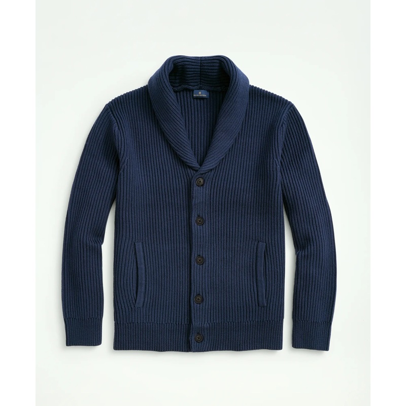 Ribbed Cotton Shawl Collar Cardigan