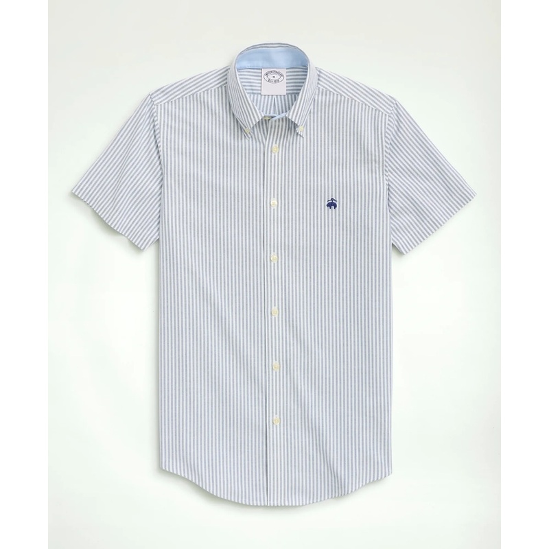 Stretch Non-Iron Oxford Button-Down Collar, Bengal Stripe Short- Sleeve Sport Shirt