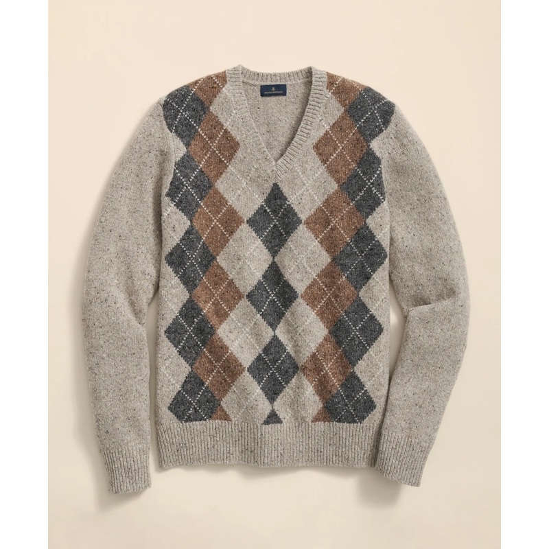 Wool Blend V-Neck Argyle Sweater