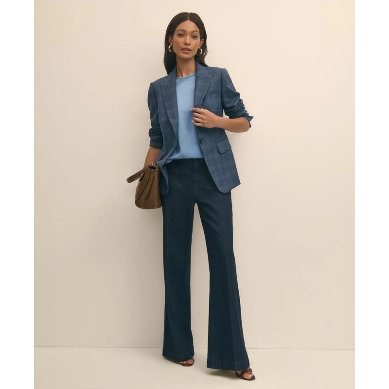 Wool-Silk Blend Plaid One-Button Jacket