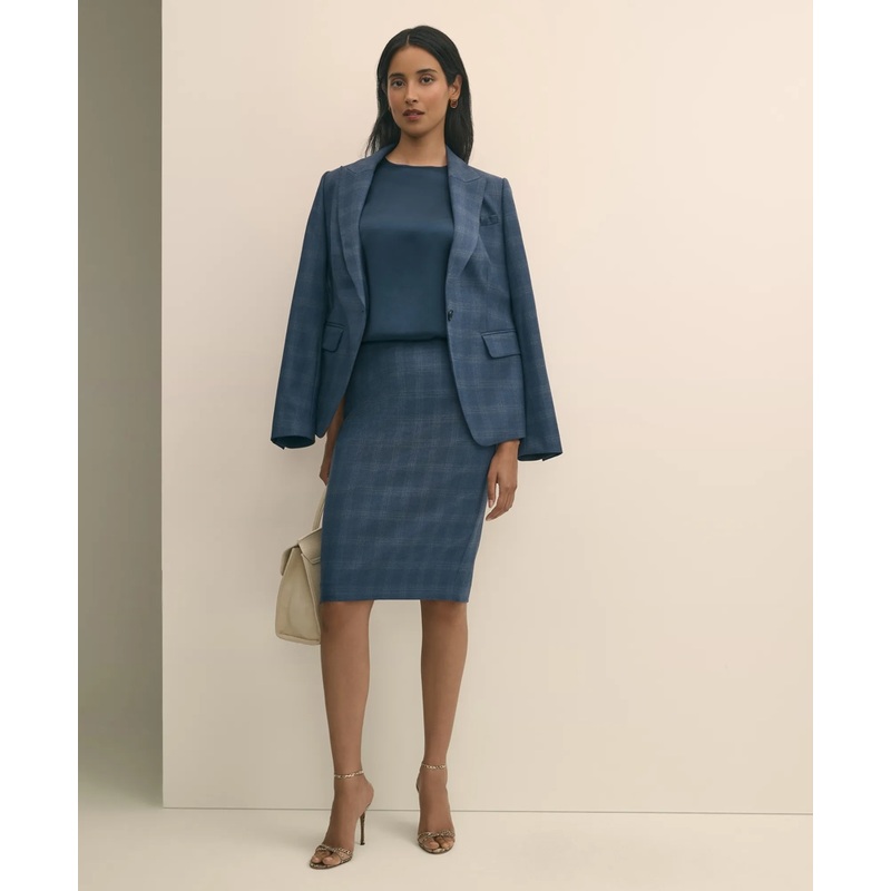 Wool-Silk Blend Plaid Pencil Skirt