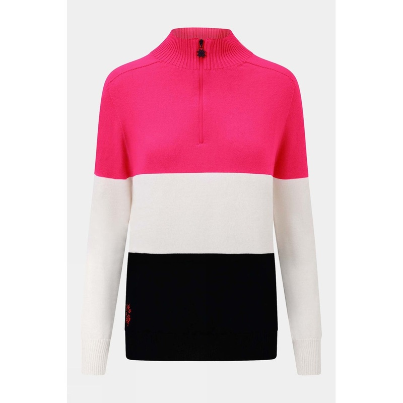Snow Finel Womens Merino Three Colourblock Half Zip Fleece Top