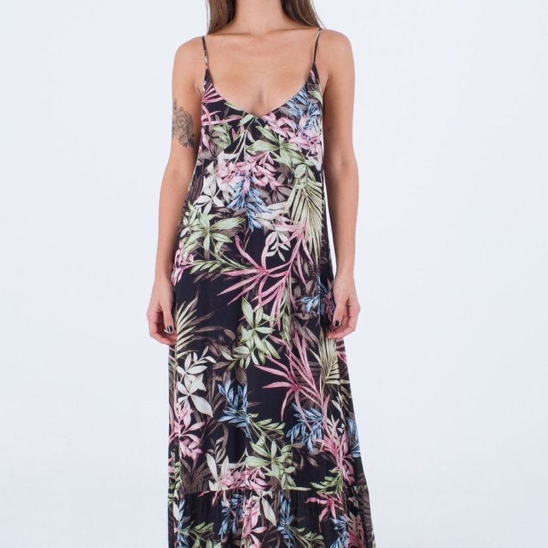 Hurley Womens Summer Palm Ruffle Maxi Dress