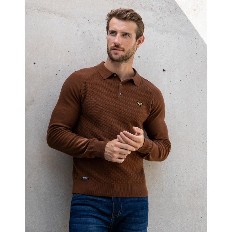Auburn Brown Long Sleeve Polo Jumper Auburn Brown S