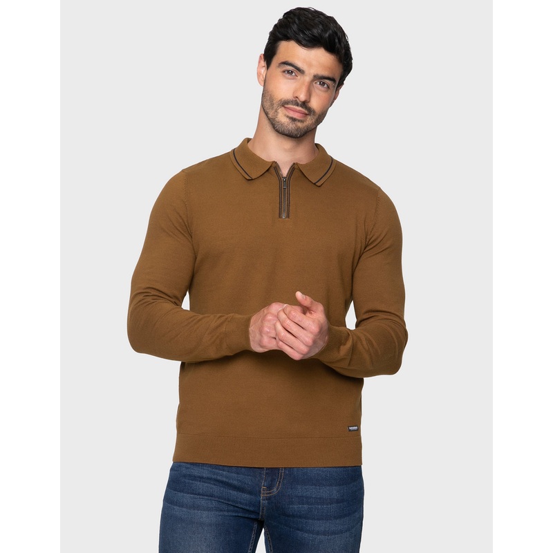 Auburn Brown Quarter Zip Polo Jumper Auburn Brown S