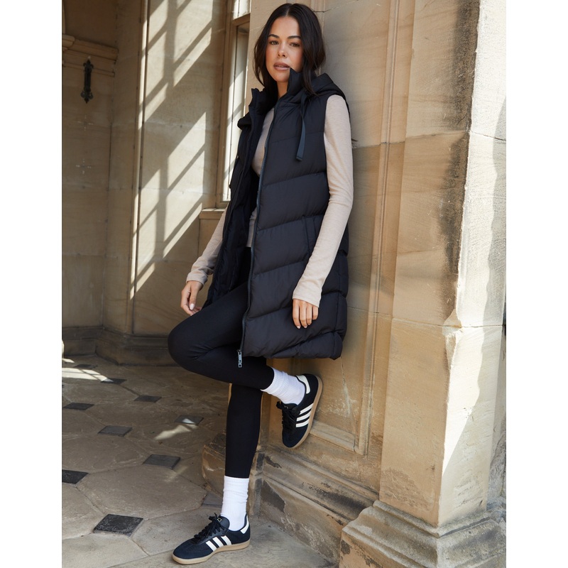 Black Longline Padded Gilet Black 8
