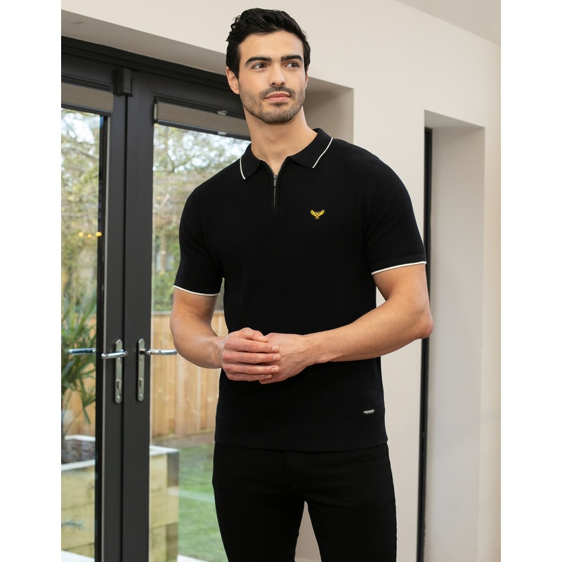 Black Short Sleeve Zip Polo Jumper Black S