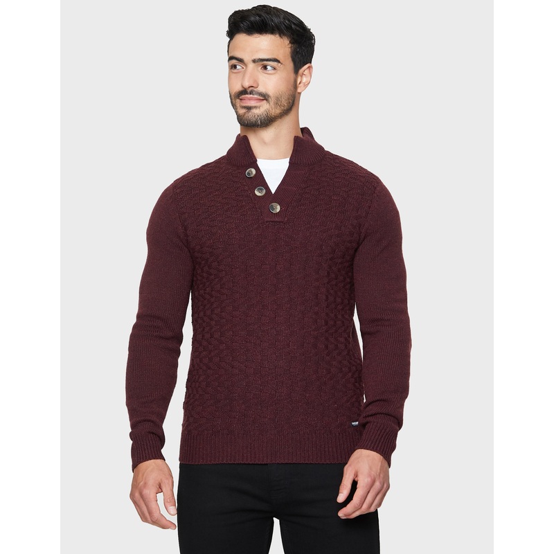Burgundy Open Button Turtleneck Jumper Burgundy S