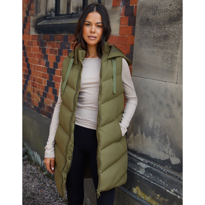Khaki Green Longline Padded Gilet Khaki Green 8
