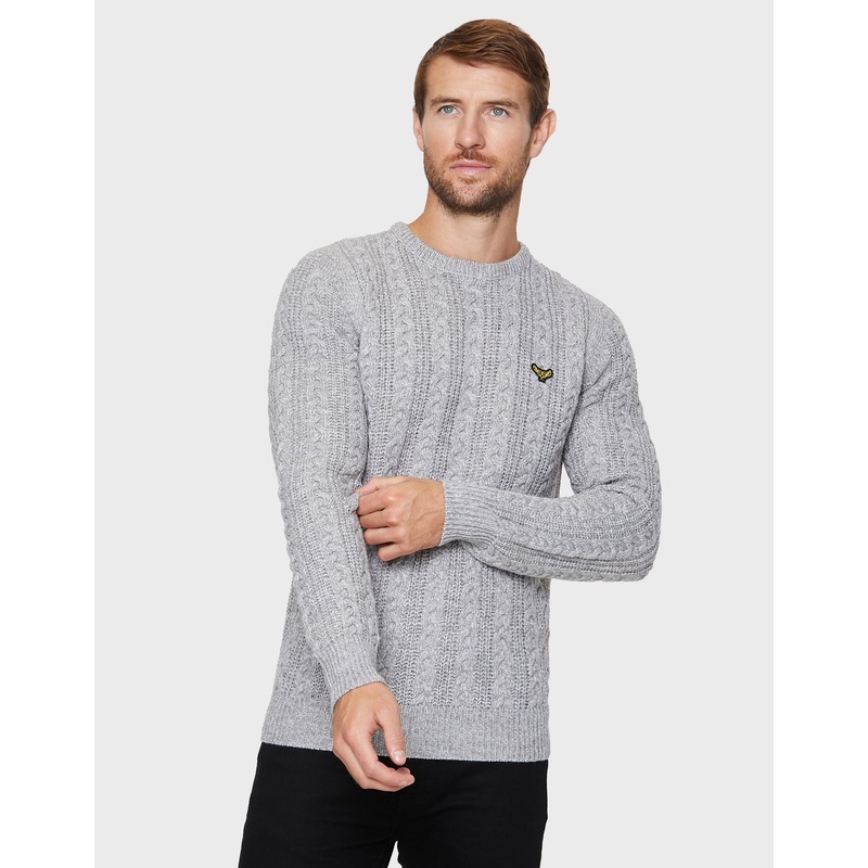 Light Grey Ecru Twist Cable Knit Jumper Light Grey / Ecru Twist S
