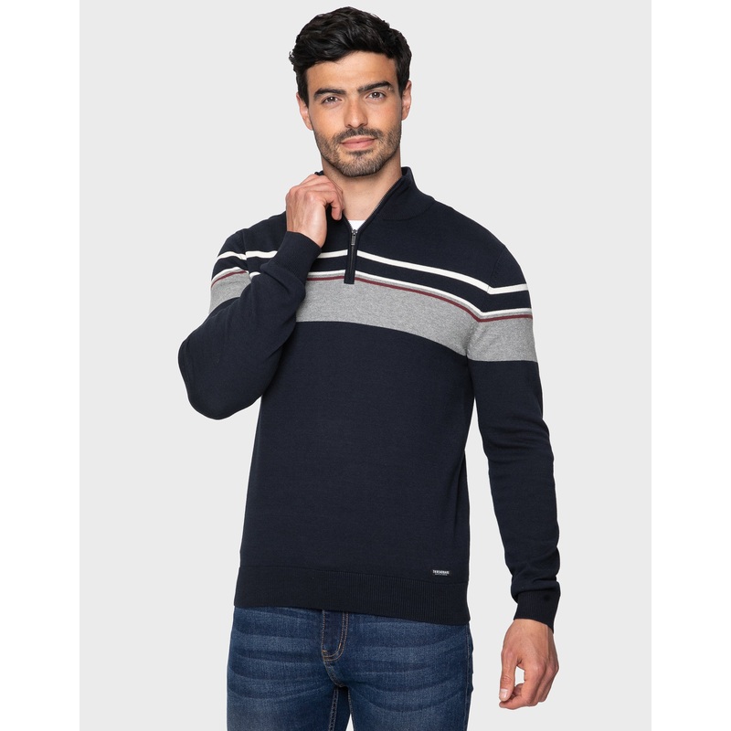 Navy Mix Quarter Zip Colourblock Jumper Navy Mix S