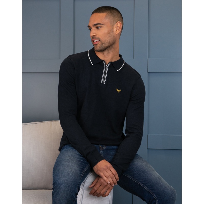 Navy Quarter Zip Polo Jumper Navy S