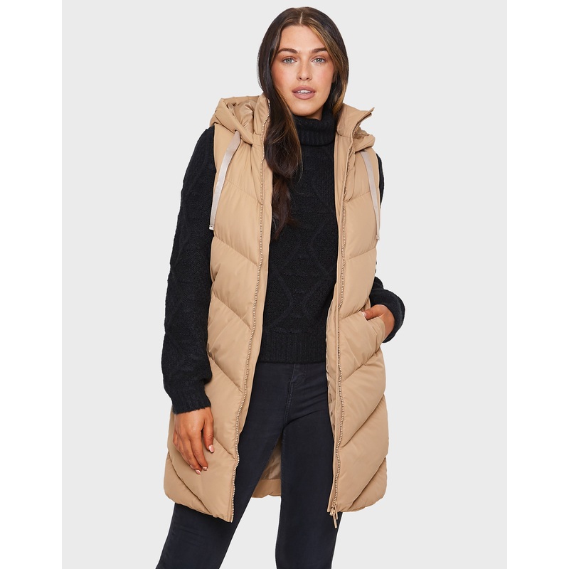 Tan Brown Longline Padded Gilet Tan Brown 6