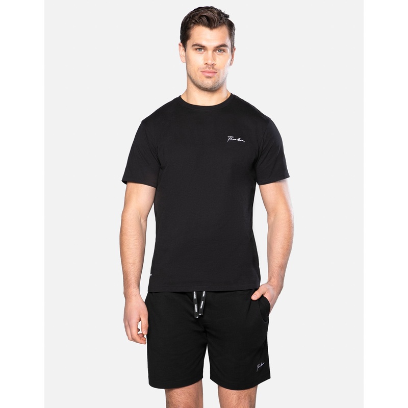 Black Short Sleeve & Shorts Pyjamas (2-Piece Set) Black S
