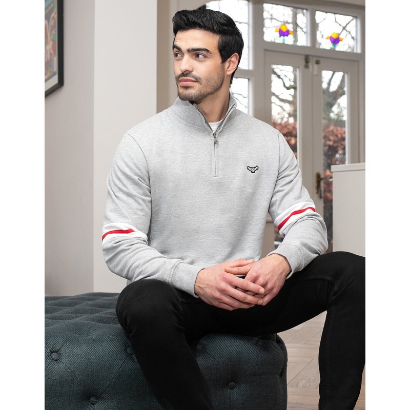 Light Grey Quarter Zip Sweatshirt Grey Marl S