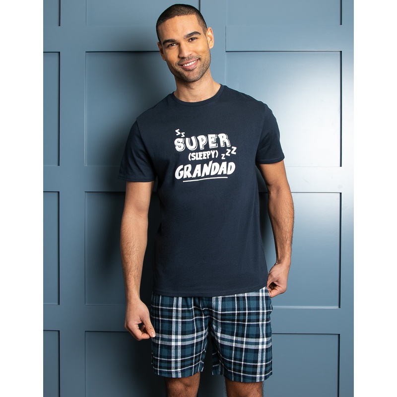 Navy Check Pyjama Short & T-Shirt (2-Piece Set) Navy S
