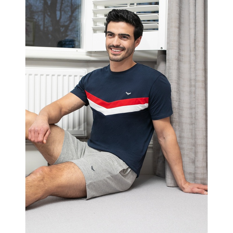 Navy Pyjama Short & Stripe T-Shirt (2-Piece Set) Navy S