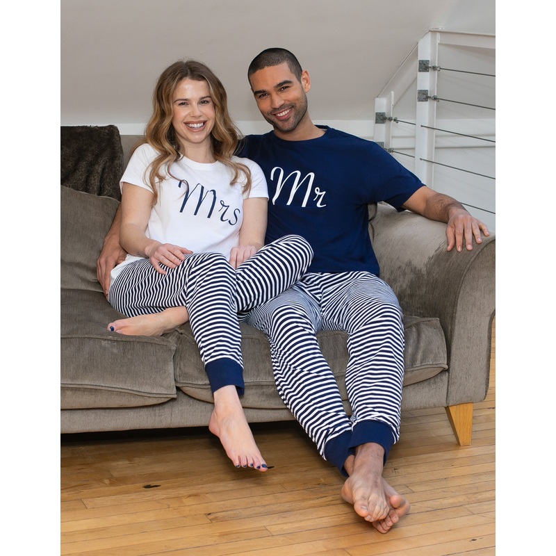 Navy Pyjama Striped Bottoms & T-Shirt (2-Piece Set) Navy S
