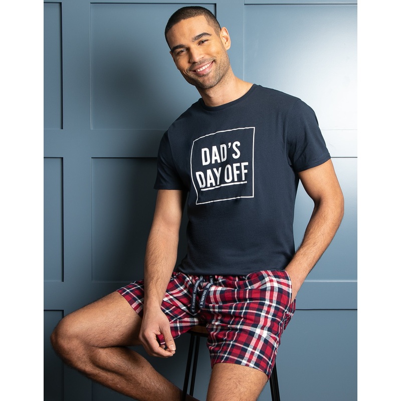 Navy & Red Check Short Sleeve & Short Pyjamas (2-Piece Set) Red S