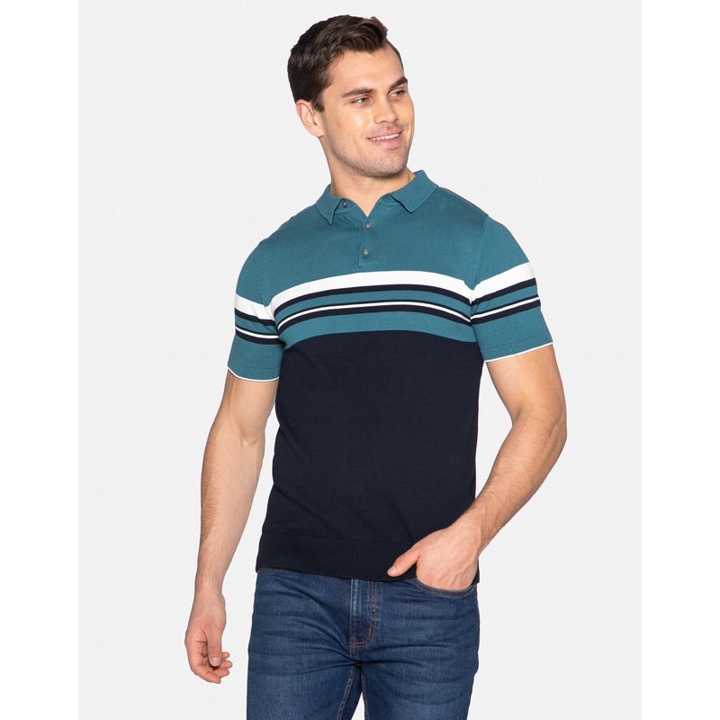 Navy Teal Short Sleeve Polo Jumper Navy/Teal S