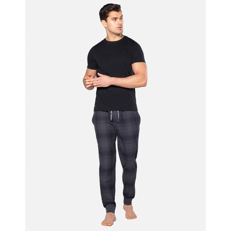 Black Check Pyjama Joggers & T-Shirt (2-Piece Set) Black S