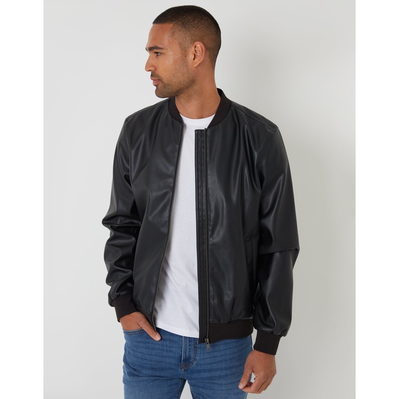 Black Faux Leather Biker Jacket Black S