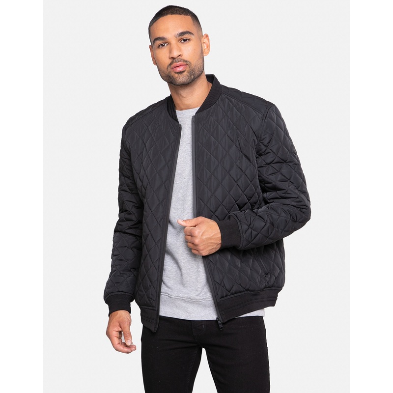 Black Quilted Bomber Jacket Black S