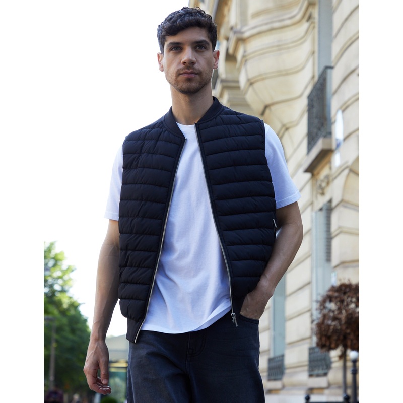 Black Quilted Hybrid Gilet Black S