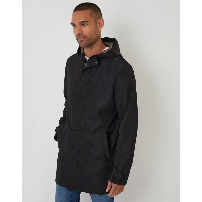 Black Showerproof Zip Up Hooded Raincoat Black S