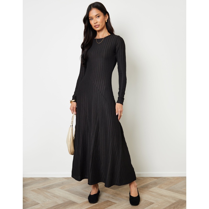 Black Textured Jersey Seam Detail Maxi Dress Black 8