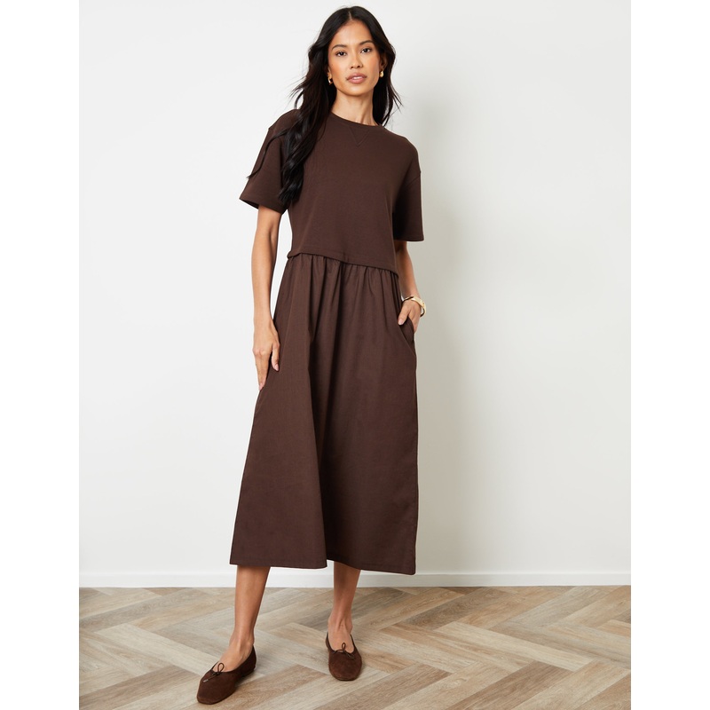 Chocolate Brown 2-in-1 Sweat Dress with Poplin Skirt Chocolate Brown 8