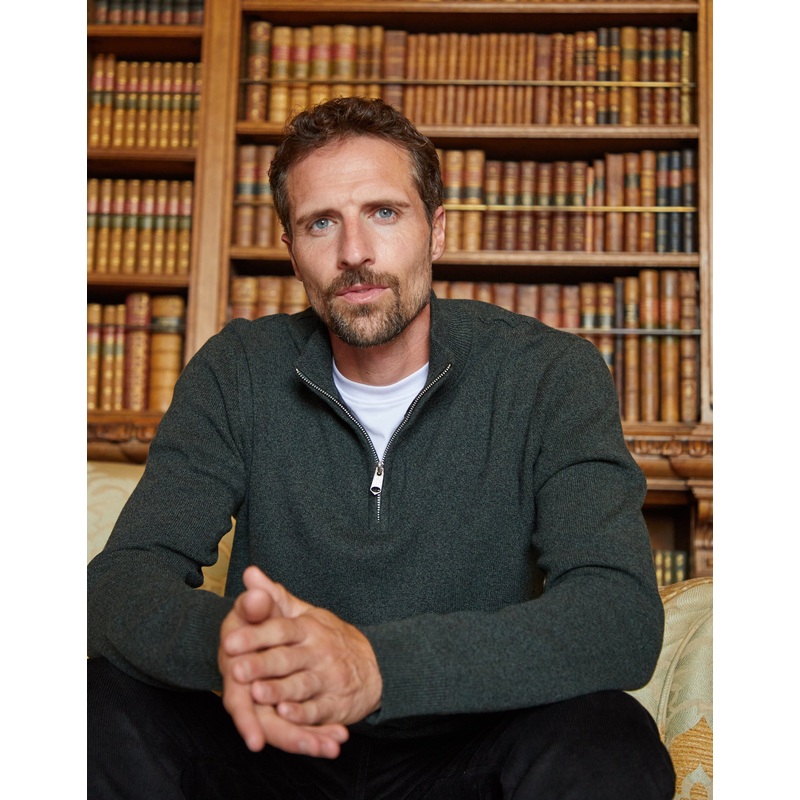 Khaki Green Knitted Quarter Zip Jumper Khaki Green S