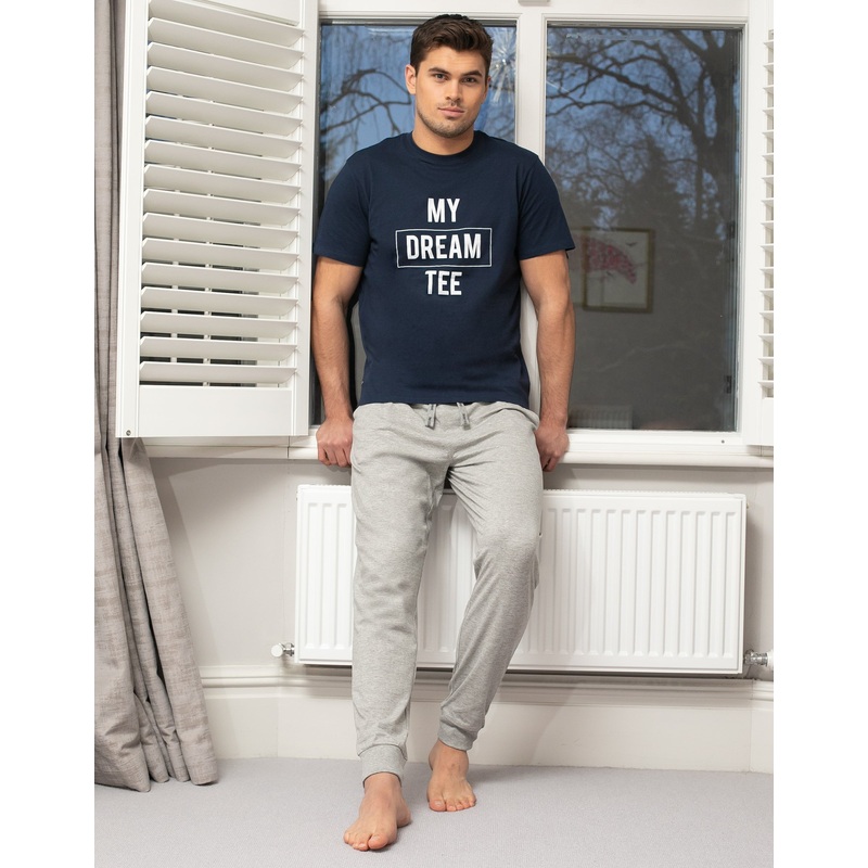 Navy & Grey Pyjama Joggers & T-Shirt (2-Piece Set) Navy S