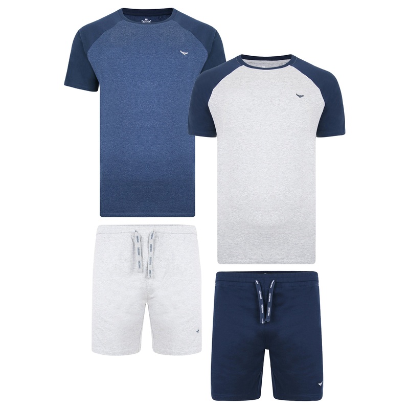 Navy & Grey Pyjama Short & Raglan T-Shirts (2-Piece Set) (2 Pack) Grey Marl/Denim Marl S