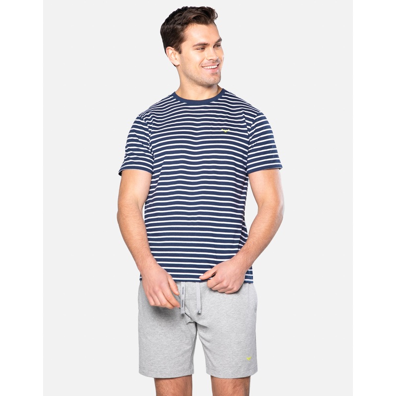 Navy & Grey Pyjama Short & Stripe T-Shirt (2-Piece Set) Navy S