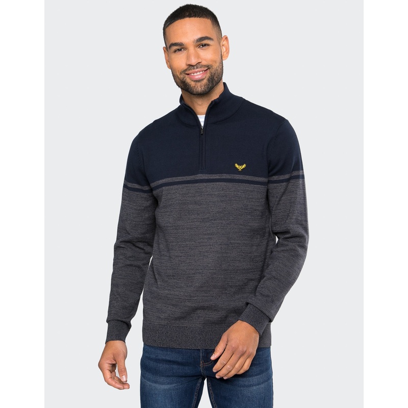 Navy Two Tone Quarter Zip Jumper Navy S